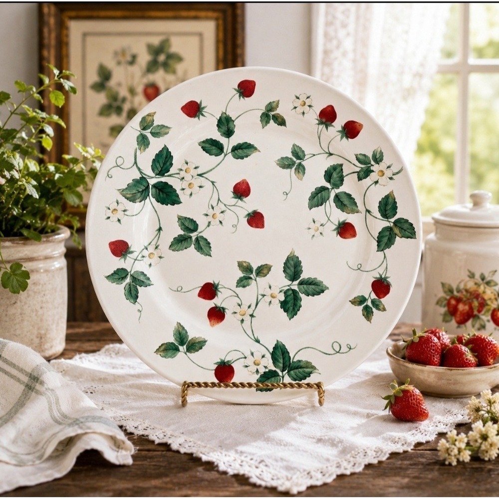 International Tableworks Strawberry Fair 12" Chop Plate Serving Platter No Trim